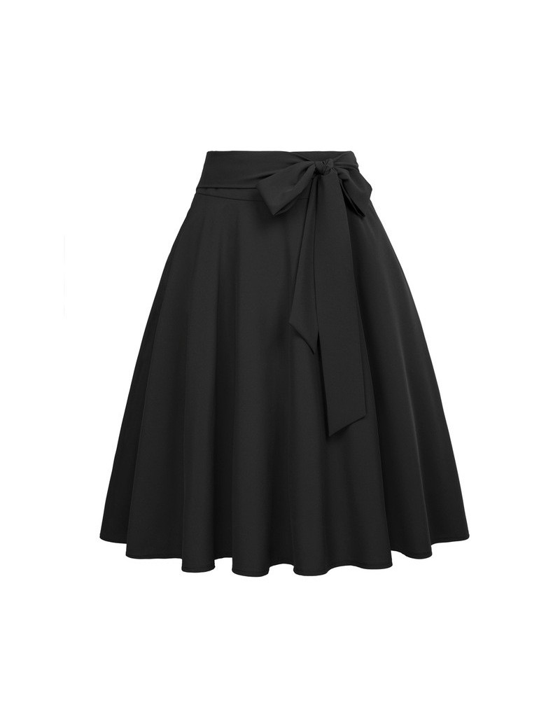 Summer Skirts Bowknot Women Wine Red Black Saias Solid Color High Waist Self-Tie Bow-Knot Embellished A-Line Female Skirt - ...