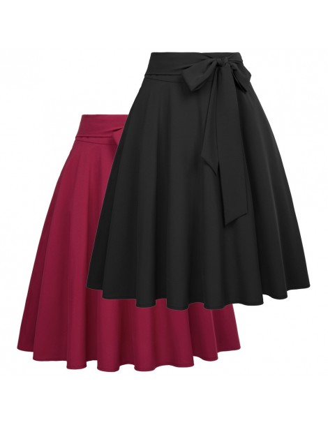 Skirts Summer Skirts Bowknot Women Wine Red Black Saias Solid Color High Waist Self-Tie Bow-Knot Embellished A-Line Female Sk...