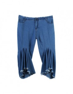 Women 2019 Patchwork Denim Summer Elastic Plus Loose Denim Pocket Button Casual Boot Cut Pant Jeans Fashion Women's Pants m8...