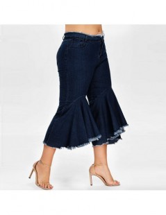 Jeans Women 2019 Patchwork Denim Summer Elastic Plus Loose Denim Pocket Button Casual Boot Cut Pant Jeans Fashion Women's Pan...
