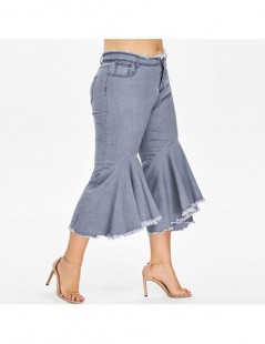 Jeans Women 2019 Patchwork Denim Summer Elastic Plus Loose Denim Pocket Button Casual Boot Cut Pant Jeans Fashion Women's Pan...