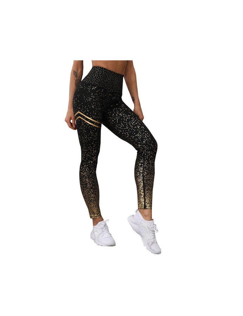 High Waist Fitness Leggings Women Workout Gold Print Leggings Female Activewear Leggins Sportswear Jeggings - Black Gold - 4...