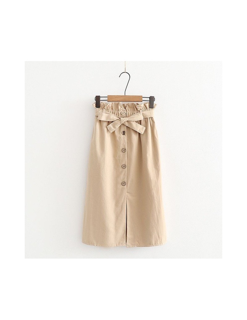 Skirts 2019 Spring Korean Style Skirts Women's Midi Knee Length Elegant Button High Waist Skirt Female Pleated School Skirt -...