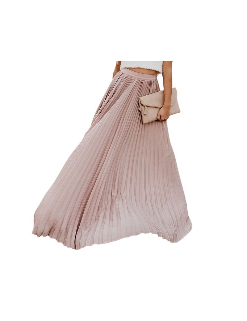 Skirts Women Pleated Skirts Solid Color Bohemian Slim Fit Female Long Skirts for Spring FDC99 - Pink - 4Y4171878278-3 $30.95
