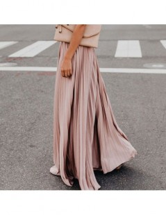Skirts Women Pleated Skirts Solid Color Bohemian Slim Fit Female Long Skirts for Spring FDC99 - Pink - 4Y4171878278-3 $34.56