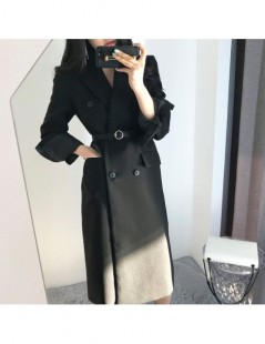 New Autumn Long Blazer Women Elegant Fashion Buttons Belt Coat Outerwear - black - 5E111220118111-1