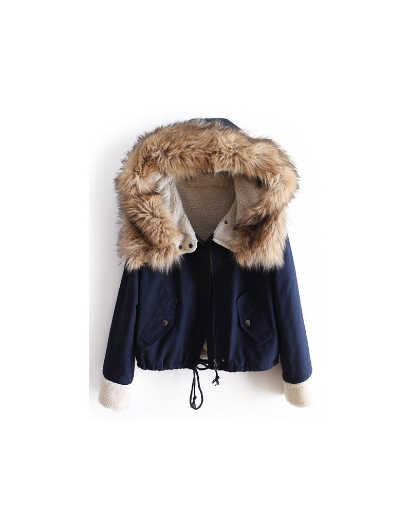 Parkas Winter/Spring Designer Fashion Women's Outwear Short Causal Solid Fur Hooded Warm Long Sleeve Drawstring Coat - navy -...