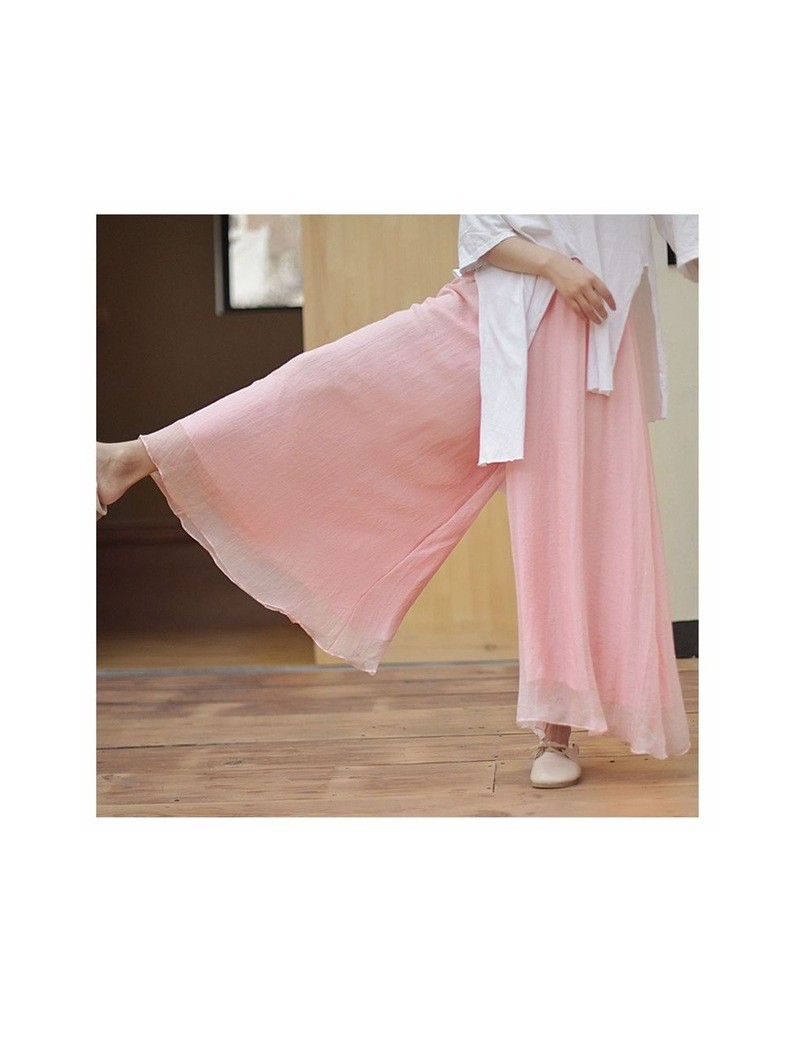 Women's Vintage Chinese Style Wide Leg Pants Female Casual Cotton Linen Loose High Waisted Pants Trousers 2018 Summer PA34 -...