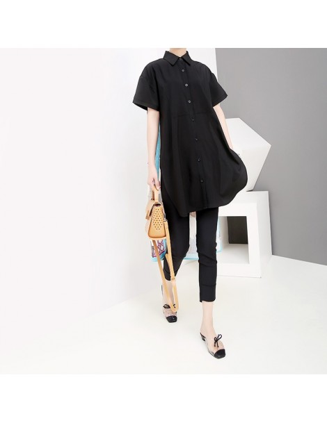 Blouses & Shirts 2019 Korean Style Women Summer Black Long Blouse Shirt Long Back Printed Lady Casual Blouses Feminine Shirt ...