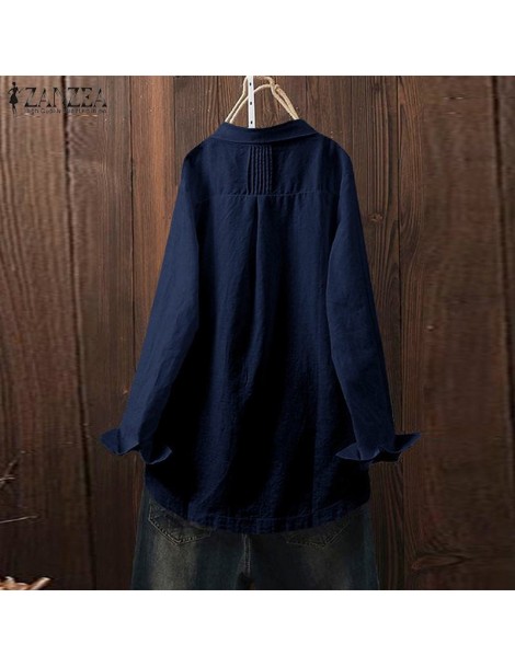 Blouses & Shirts Autumn Vintage Lapel Neck Linen Blouse Women Long Sleeve Tops Robe Femme Buttons Solid Shirt Casual Work Blu...