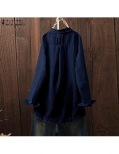 Blouses & Shirts Autumn Vintage Lapel Neck Linen Blouse Women Long Sleeve Tops Robe Femme Buttons Solid Shirt Casual Work Blu...