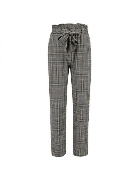 Pants & Capris autumn new casual elastic waist pants women belt yellow gray plaid pants long straight trousers women active w...
