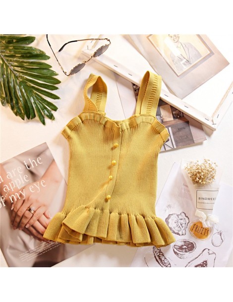 Camis Women Knitting Ruffles Buttons Cropped Tanks Tops Girls Knitted Sweet Chic Tee shirts Camis crop Top for Female 2019 - ...