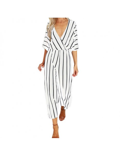 Jumpsuits jumpsuit fashion V-neck cropped sleeves striped one-piece trousers wide-leg pants wild jumpsuit women casual strapl...
