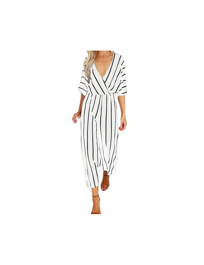 Jumpsuits jumpsuit fashion V-neck cropped sleeves striped one-piece trousers wide-leg pants wild jumpsuit women casual strapl...
