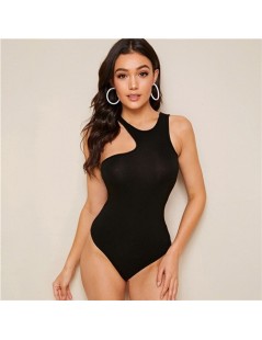 Bodysuits Black Solid Asymmetrical Neck Fitted Skinny Club Bodysuit Women 2019 Summer Sleeveless Sexy Body Female Bodysuits -...