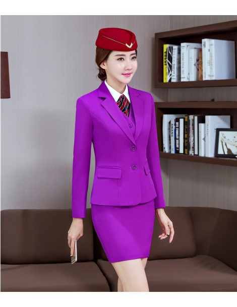 Skirt Suits Formal Blue Blazer Women Business Suits with 3 Piece Waistcoat Skirt and Jacket Sets Office Ladies Work Wear Unif...