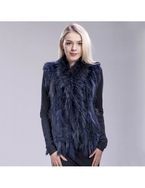 Real Fur 2018 new colors Women Genuine real Rabbit Fur Vest coat tassels Raccoon Fur collar Waistcoat wholesale drop shipping...