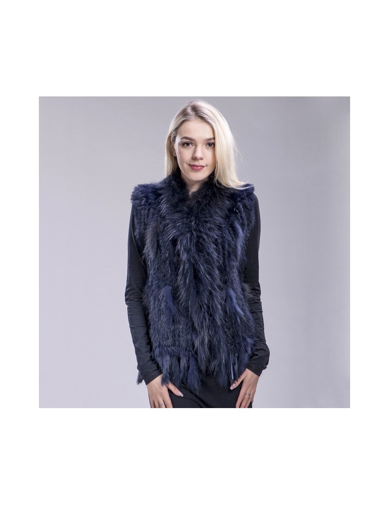 2018 new colors Women Genuine real Rabbit Fur Vest coat tassels Raccoon Fur collar Waistcoat wholesale drop shipping - dark ...