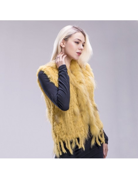 Real Fur 2018 new colors Women Genuine real Rabbit Fur Vest coat tassels Raccoon Fur collar Waistcoat wholesale drop shipping...