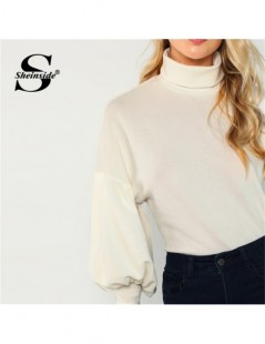 Hoodies & Sweatshirts Autumn White Women Sweatshirt Mock Neck Leg-Of-Mutton Sleeve Solid Pullover 2018 Women Fashion Long Sle...