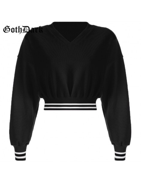 Hoodies & Sweatshirts Black Navel Stripe Long Sleeve Gothic Sweatshirt Autumn 2019 Fashion One off Shoulder Hoodies For Women...