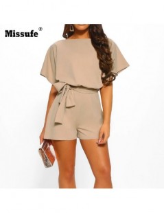 Rompers Loose Casual Rompers Streetwear Summer Overalls For Women Bandage With Belt Short Sleeve Playsuit Solid Tunic Pocket ...
