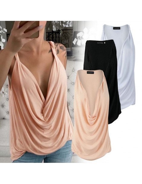 Tank Tops Newly Fashion Summer Sexy V-neck Wrinkle Loose Tie Strap Top Women Casual Tank Tops - W30507PK - 454155803586-2 $12.16