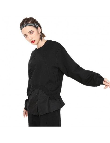 Hoodies & Sweatshirts 2019 New Spring Round Neck Long Sleeve Black Loose Hem Split Joint Personality Loose Sweatshirt Women F...