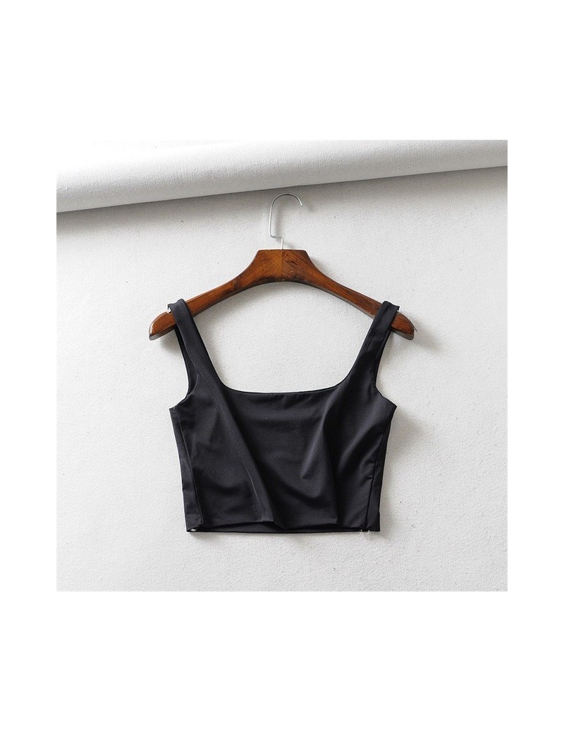 Camis Women Crop Square Neck Cami Two Layers "Never See Through" Cropped Tank - black - 453006952141-4 $26.61
