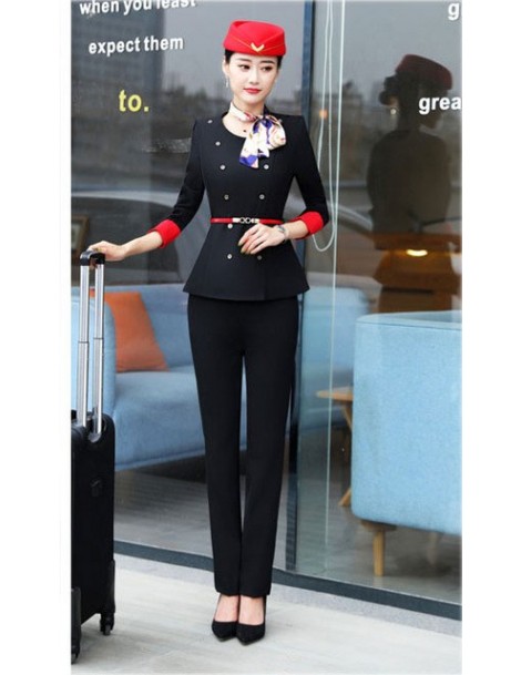 Pant Suits New Style Red Airline Stewardess Waiter Clothes Women pant suit Hotel Reception spa Restaurant Waitress Uniform Fo...