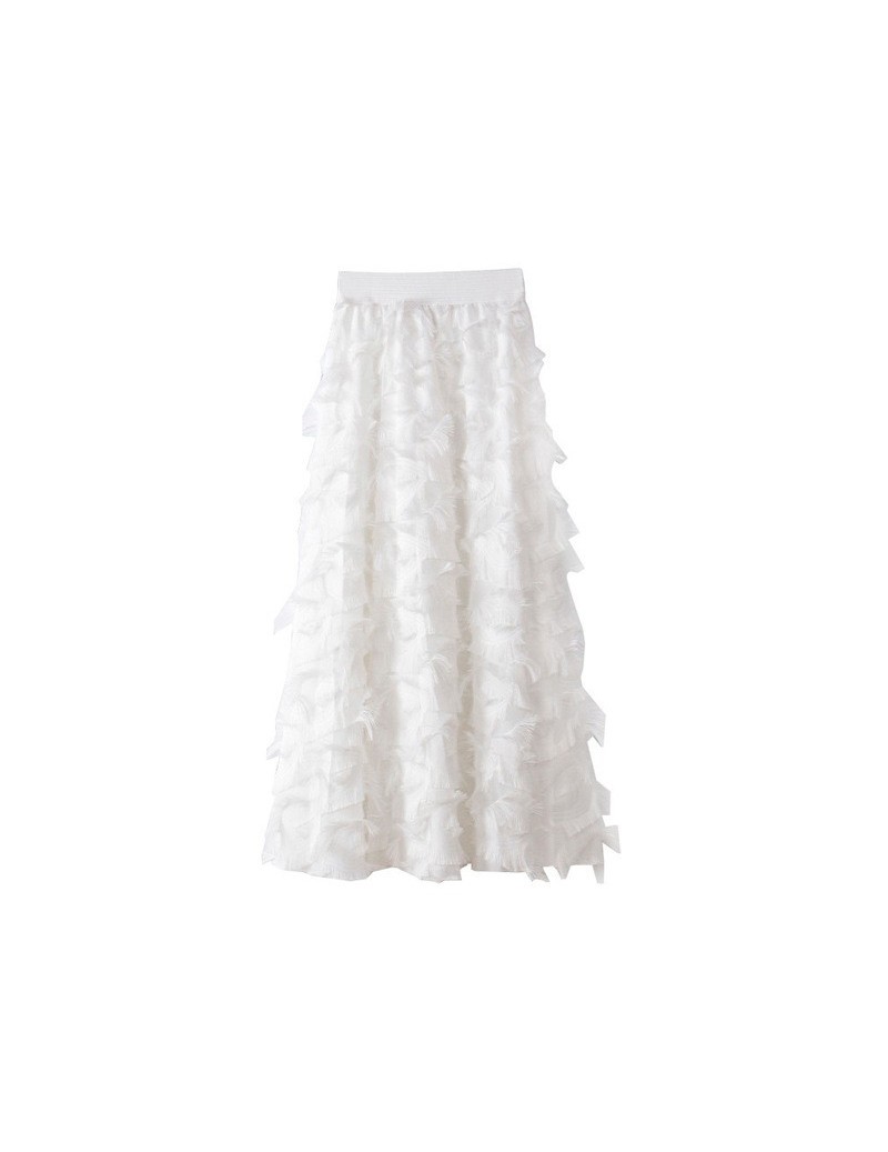 Skirts 2019 Spring New Fashion Black White Tassels Stitching Big Pendulum Long Type Half-body Skirt Women YC237 - white - 4H3...