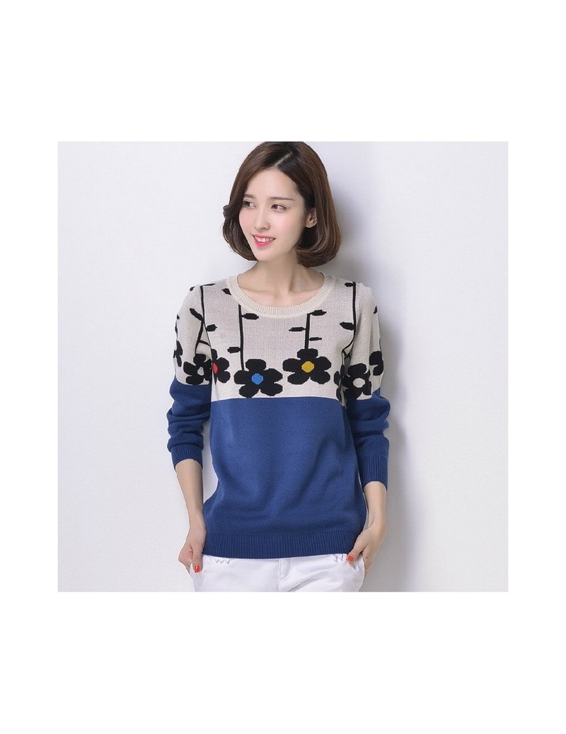 New Fashion Loose Style Women Spring Sweater Knitted Long Sleeve Outerwear Flower sweater Pullover female tops - Jeans Blue ...