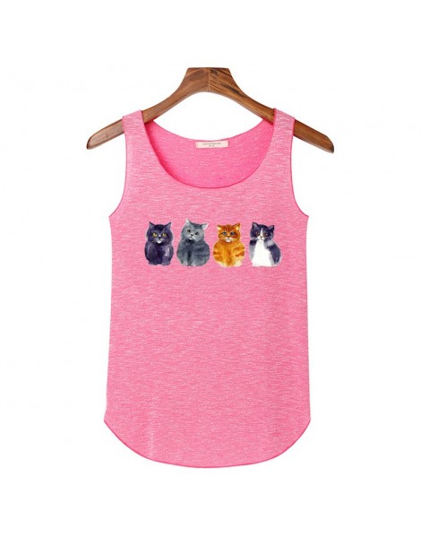 Tank Tops Summer Crop Top Shirt Women Super Cute Four Cat Print Tank Tops Ladies Bamboo Cotton Elasticity Slim Sleeveless T s...