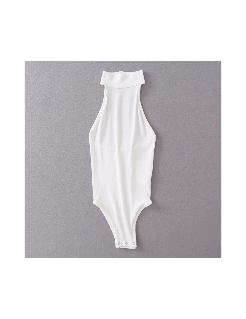 2019 Summer sexy turtleneck bodysuit women white black sleeveless backless halter rib body suits for women streetwear - Whit...