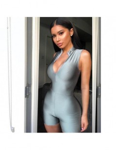 Rompers NewAsia Sexy Jumpsuit Summer Elastic Slim Fit Glossy Satin Playsuit Women Fashion Casual Front Zipper Biker Rompers S...
