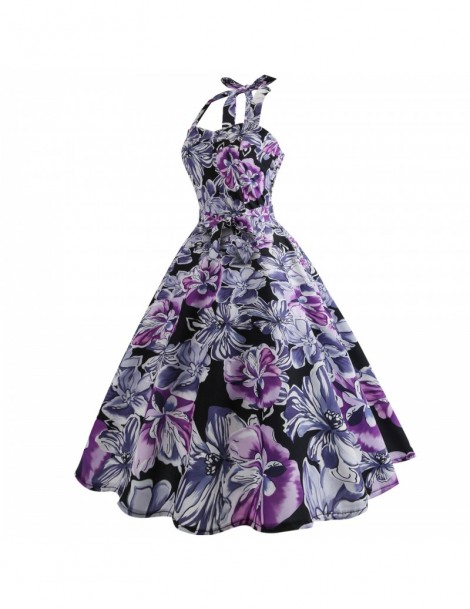 Dresses Summer Dress 2019 Robe Vintage Pin Up Dress Women Floral Print Halter Big Swing 1950s 60s Retro Rockabilly Party Dres...