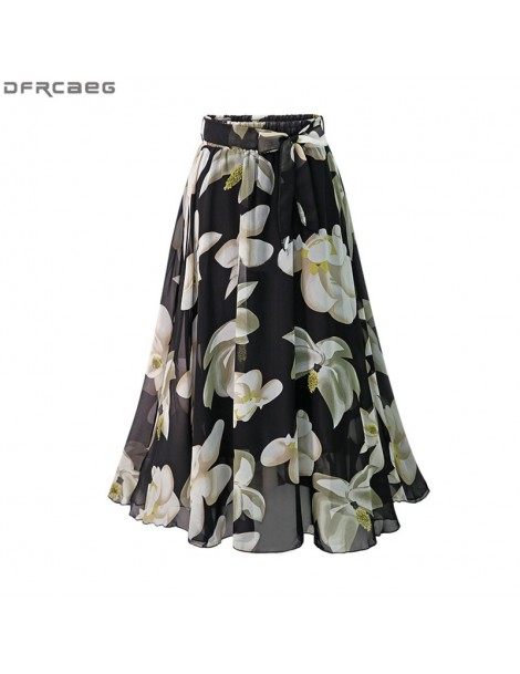 Skirts New Plus Size Women Chiffon Skirt Europe Fashion Bow Saia Midi Lining Jupe Femme Lace Up Falda Mujer Summer Print Flor...