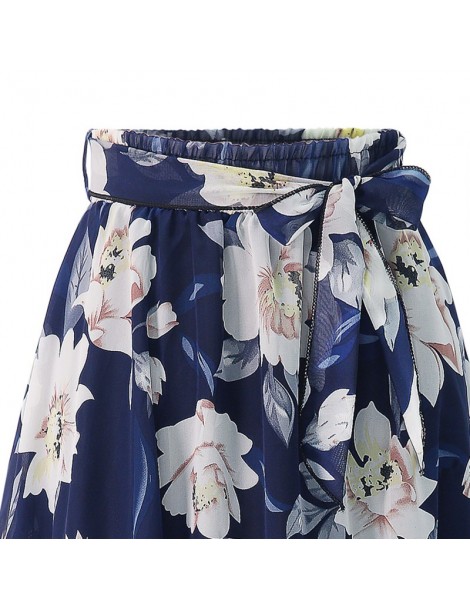 Skirts New Plus Size Women Chiffon Skirt Europe Fashion Bow Saia Midi Lining Jupe Femme Lace Up Falda Mujer Summer Print Flor...