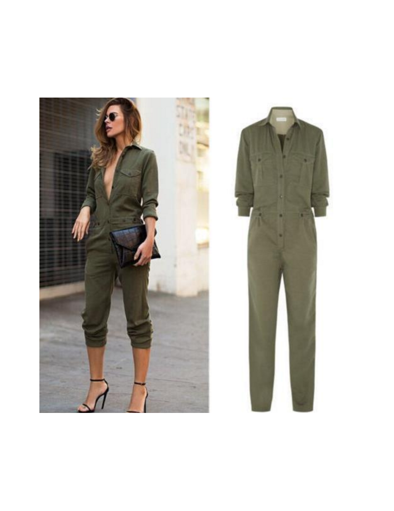 2018 Fashion Casual Army Green Jumpsuit Womens V-Neck Ladies Evening Clubwear NightOut Party Playsuit Pocket Hot Selling - G...