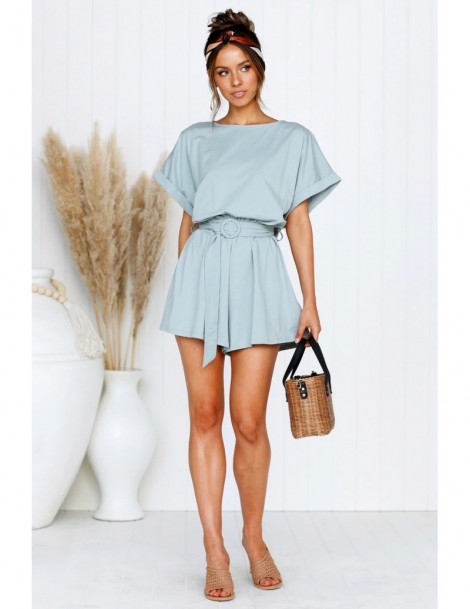 Rompers Summer Hot Sale Casual Solid Color Women Playsuits Short Sleeve O Neck Sashes Fashion Party Romper DY-DCJ-193004 - Sk...