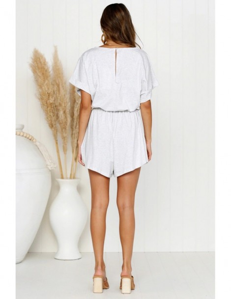 Rompers Summer Hot Sale Casual Solid Color Women Playsuits Short Sleeve O Neck Sashes Fashion Party Romper DY-DCJ-193004 - Sk...