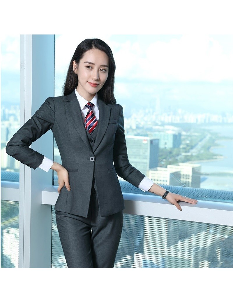 Blazers New 2018 Formal Ladies Grey Blazers Women Jackets Elegant Slim Work Wear Office Uniform Style - Gray - 4O3938157224-2...