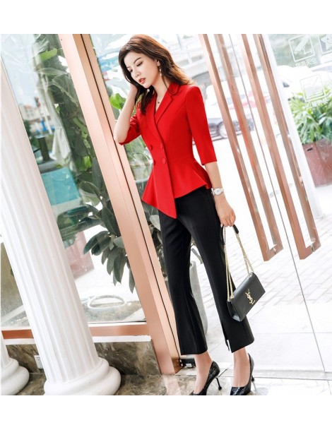 Pant Suits Fashion Red Business Suits Women Pantsuits With 2 Piece Jackets And Pants for Ladies Office Work Wear OL Styles Bl...