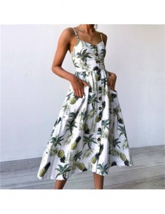 Dresses Summer Dress Women 2019 Boho Floral Print Beach Dress Sexy Strap Pockets Sleeveless Midi Dress Sunflower Pleated Butt...