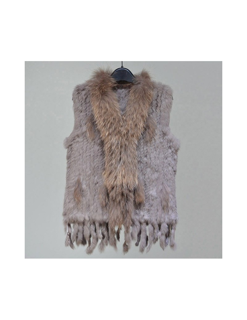 Real Fur 2019 new colors Women Genuine real Rabbit Fur Vest coat tassels Raccoon Fur collar Waistcoat wholesale drop shipping...