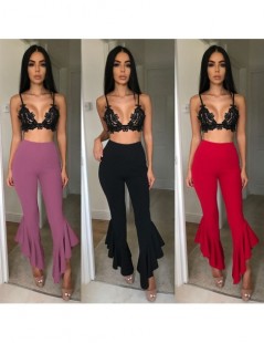 Pants & Capris 2017 new Fashion Women Loose stretch casual High Waist fraled rufles solid Long Pants Palazzo Trousers - Red -...