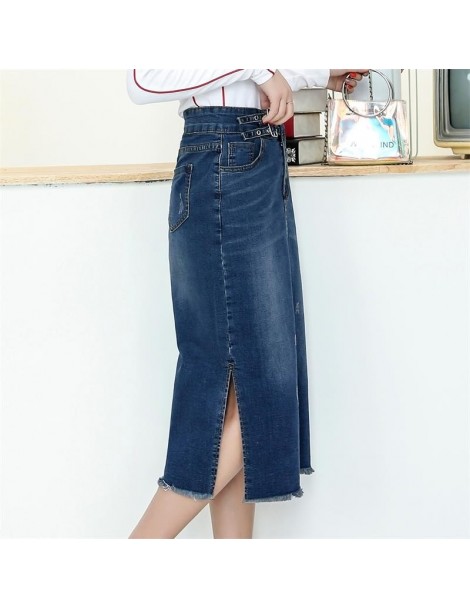 Skirts 2019 New Women's spring summer Add fertilizer to increase denim skirt in the long skirt large size A word skirt - blue...