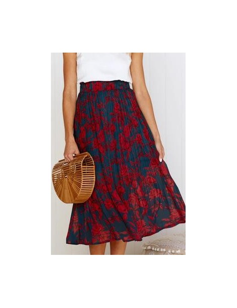 Skirts 2019 Summer Casual Chiffon Print Pockets High Waist Pleated Maxi Skirt Womens Long Skirts For Women - Blue - 4D3086703...