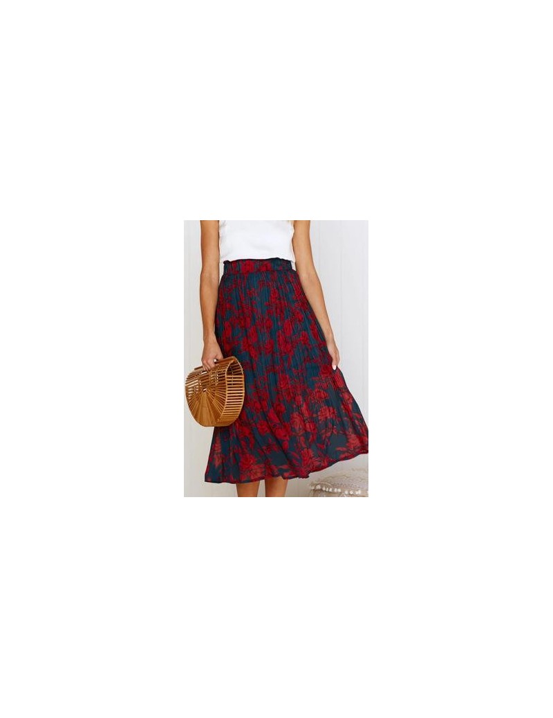 2019 Summer Casual Chiffon Print Pockets High Waist Pleated Maxi Skirt Womens Long Skirts For Women - Blue - 4D3086703844-2